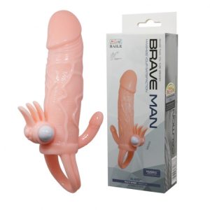 Capa Peniana com Extensor de 4cm e Anel para Escroto com vibrador - BRAVE MAN