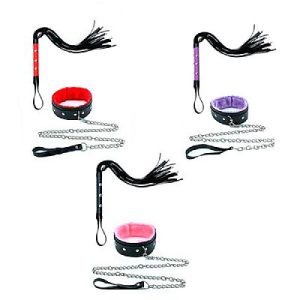 kit Coleira com Guia de corrente Luxo e Chicote - ROXO