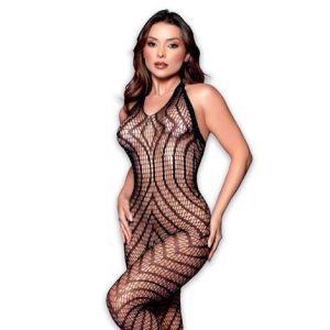 MACACÃO BODYSTOCKING GEOMÉTRICO SENSUAL COM COSTAS ABERTAS E ABERTURA ÍNTIMA 2107