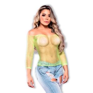 CROPPED ARRASTÃO COM STRASS MANGA LONGA