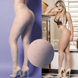 Meia arrastão com strass cor da pele nude (trama media)