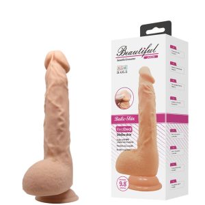 Pênis Realístico 24cm com Veias Estimuladoras, Glande Pequena, Escrota e Ventosa – BEAUTIFUL JASON – BW-008041NR
