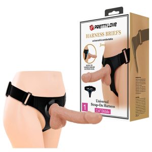 Cinta Peniana com Base Lisa e Pênis Realístico 21,8cm com Escroto, Veias e Ventosa – PRETTY LOVE JERRY – BW-022089NR